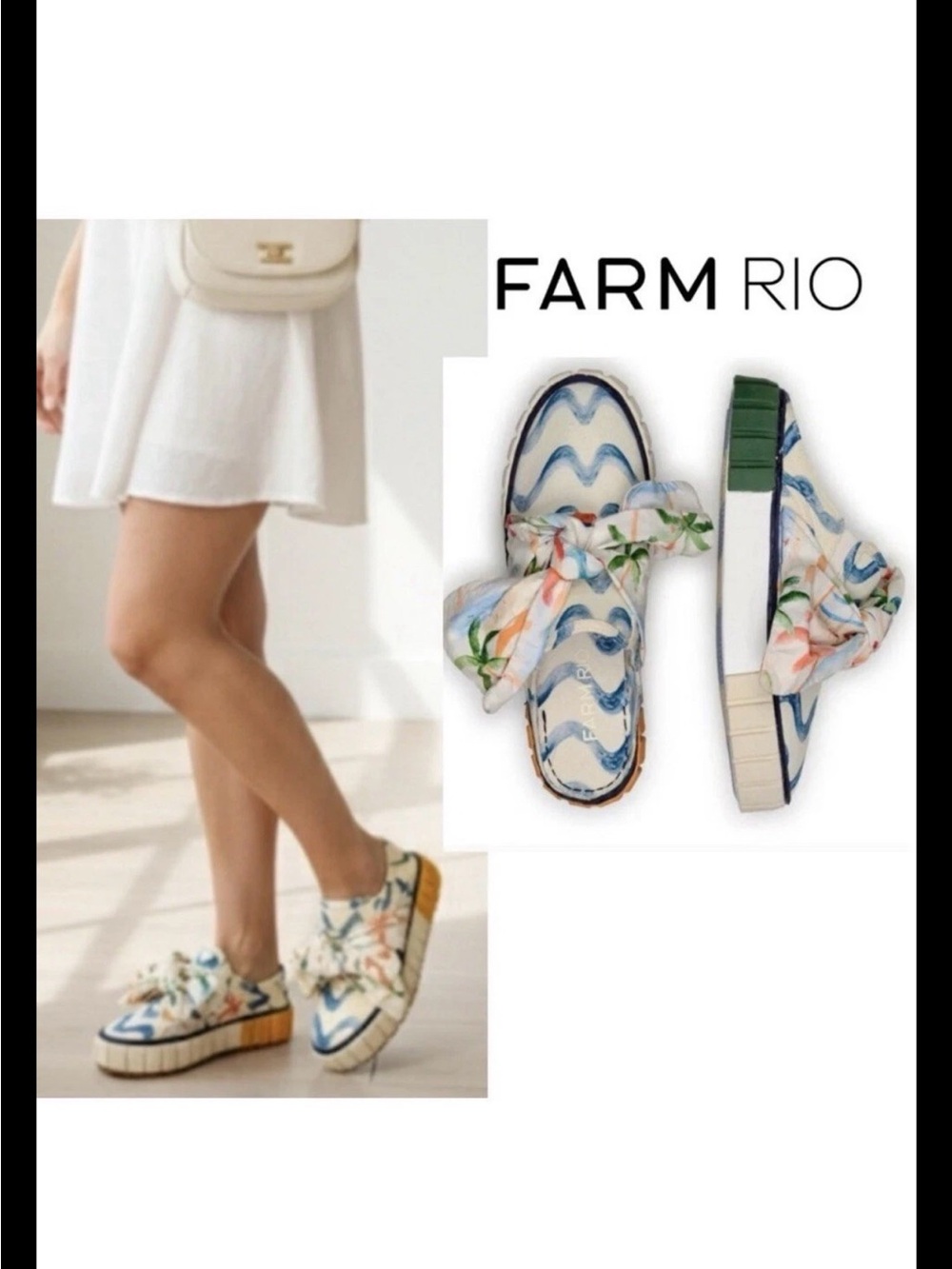 Farm Rio Copacabana Mule Sneaker Size 9.5 Slip on Multi Color Tropical Eclectic